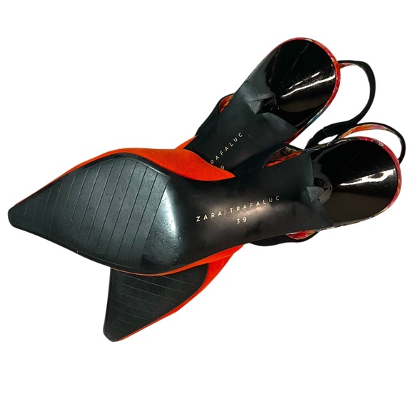 ZARA TRAFALUC Faux Suede Tangerine Sling Back Kitten Heels US Sz 8.5 - Picture 7 of 9